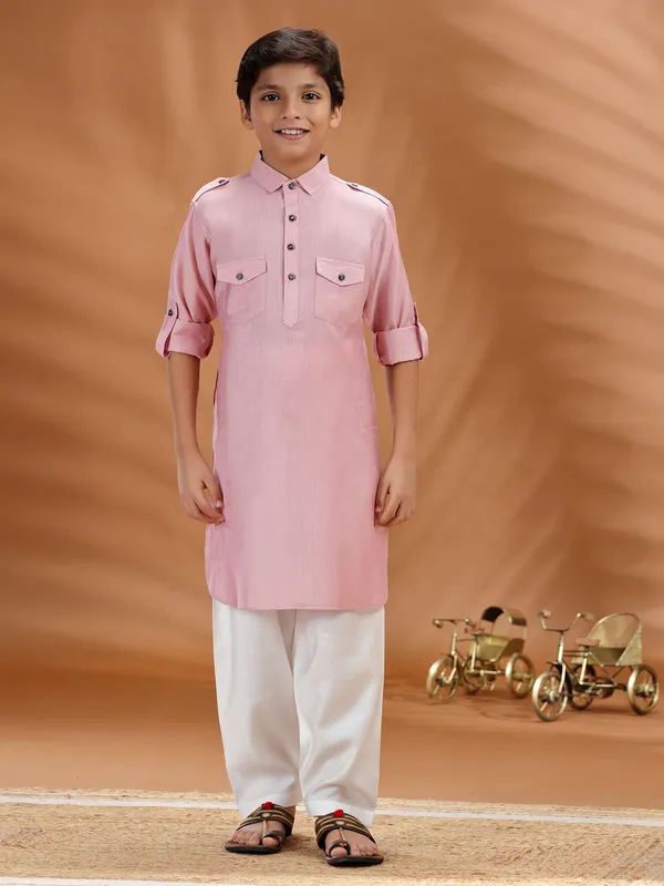 Pink cotton pathani kurta pant set