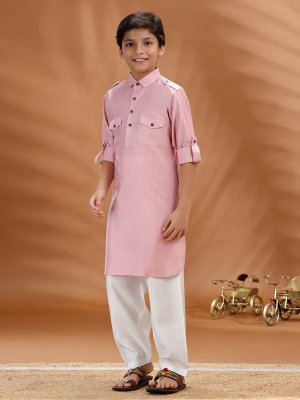 Pink cotton pathani kurta set