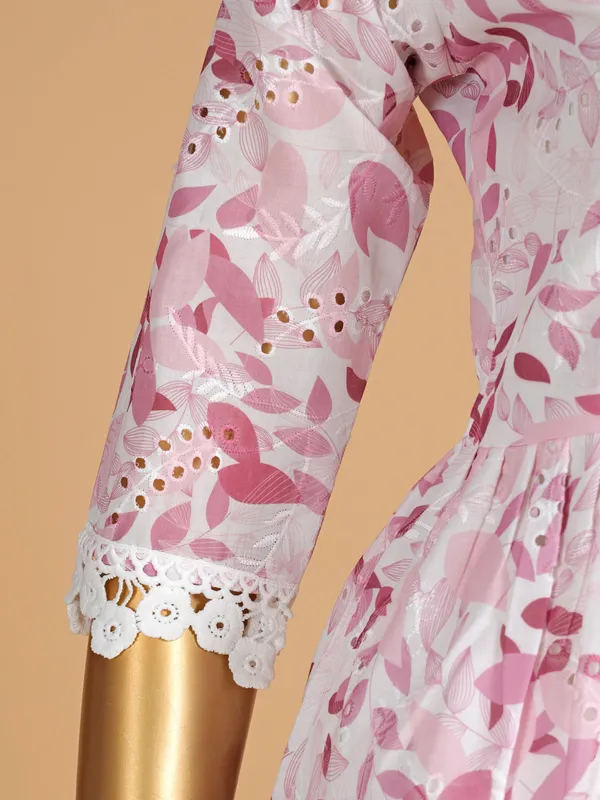Pink cotton printed dress for women