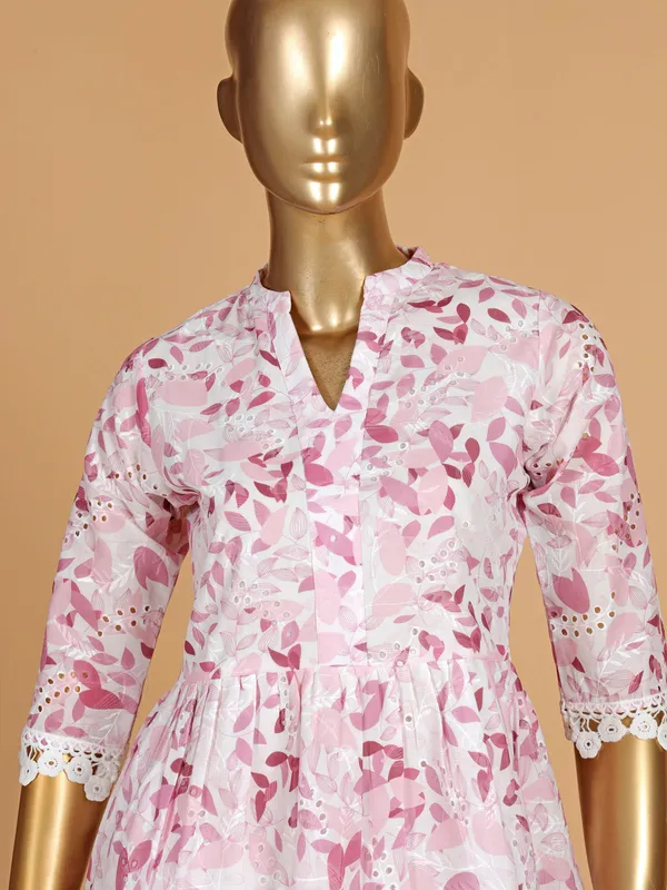 Pink cotton printed dress for women