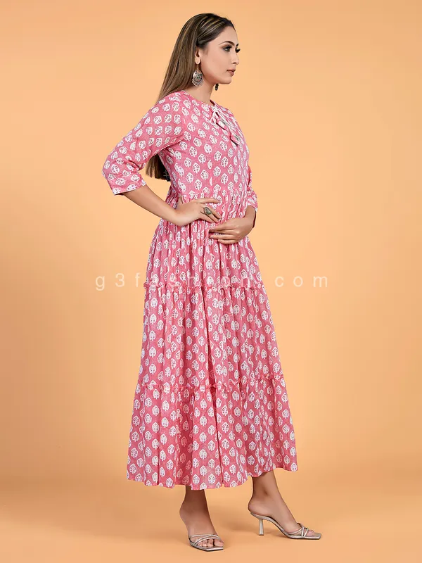 Pink cotton printed kurti for casual wear