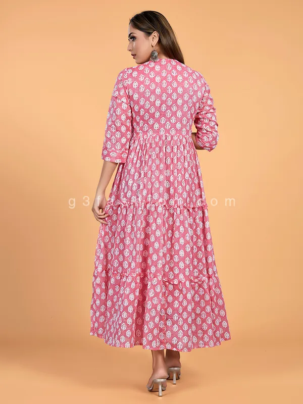Pink cotton printed kurti for casual wear