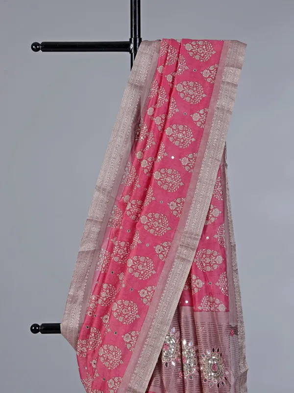 Pink cotton saree with zari weaving