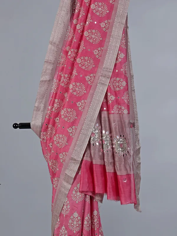 Pink cotton saree with zari weaving