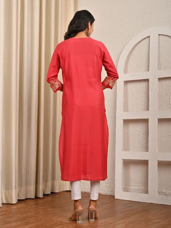 Pink cotton silk casual V neck elegant kurti