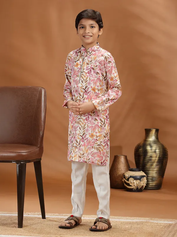 Pink cotton silk kurta kurta suit for boys