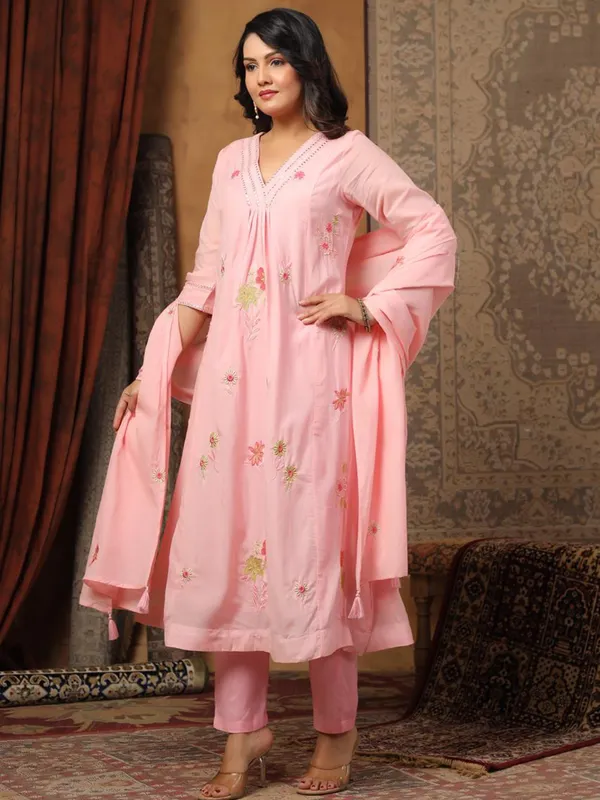 Pink cotton silk kurti set for women