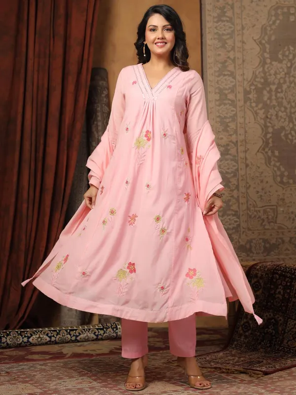 Pink cotton silk kurti set for women