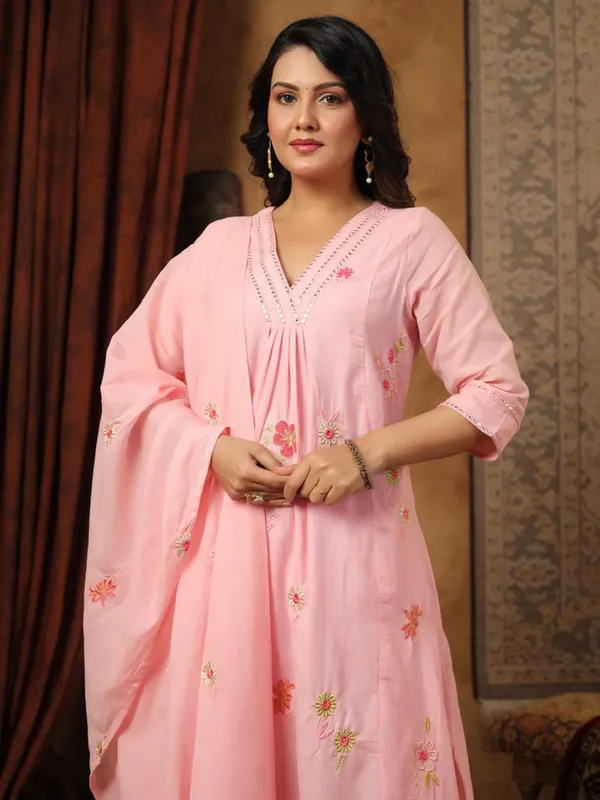Pink cotton silk kurti set for women