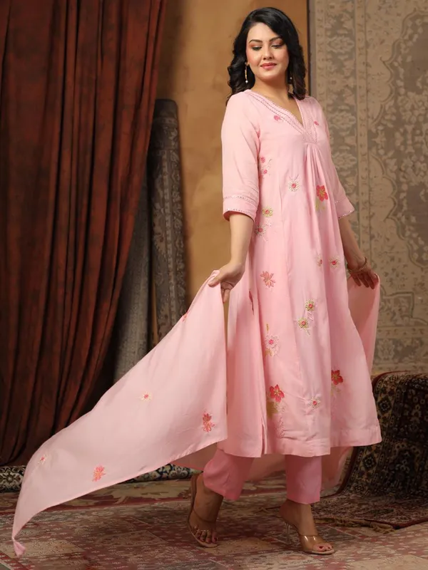 Pink cotton silk kurti set for women
