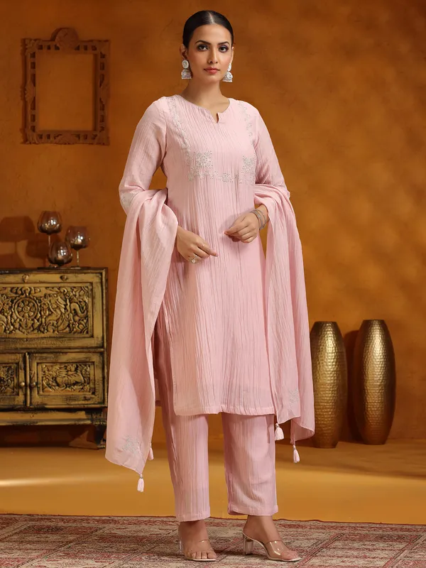 Pink cotton silk kurti set for women with dupatta