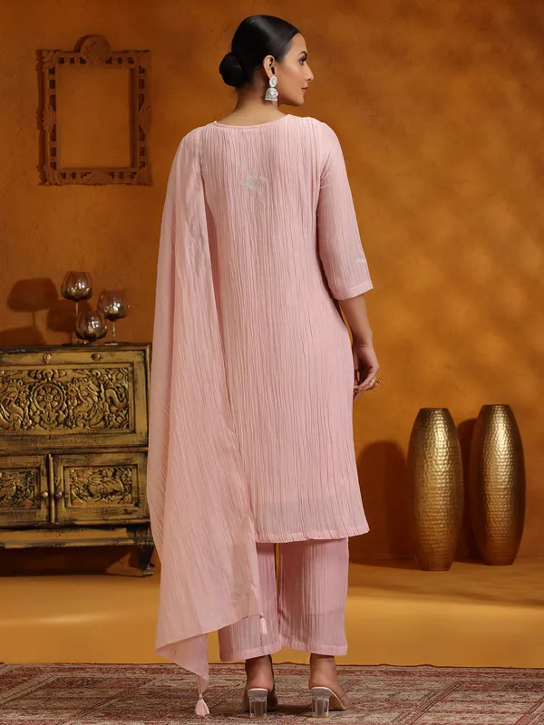 Pink cotton silk kurti set for women with dupatta