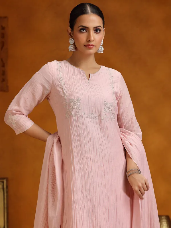 Pink cotton silk kurti set for women with dupatta