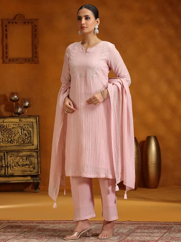 Pink cotton silk kurti set for women with dupatta