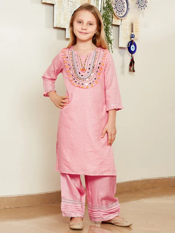 Pink cotton silk palalzzo set for festive