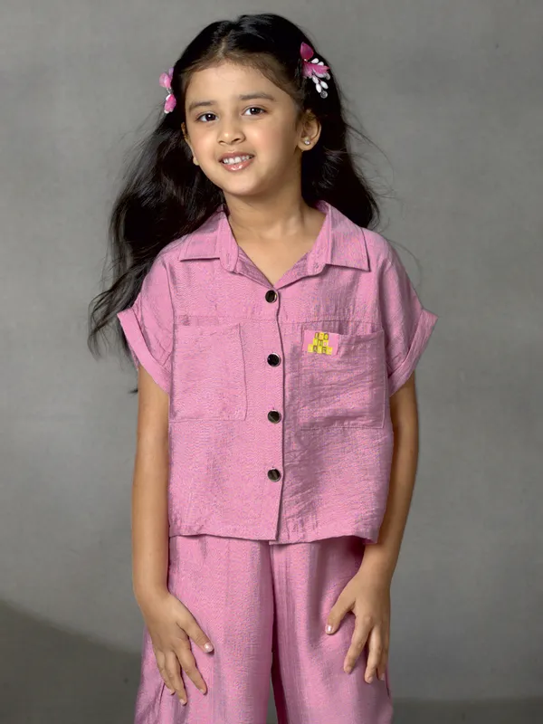 Pink cotton silk palazzo co-ord set with collar grace
