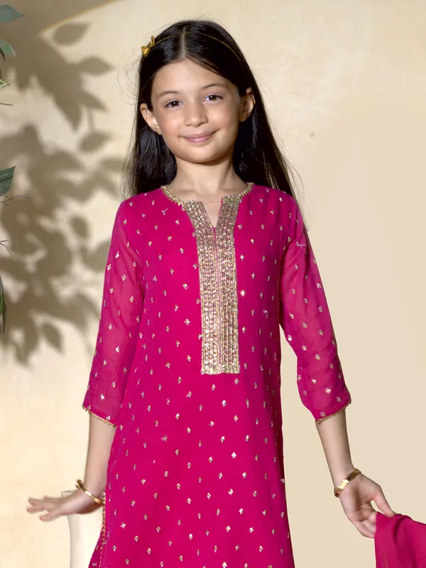 Pink cotton silk palazzo salwar suit with dupatta