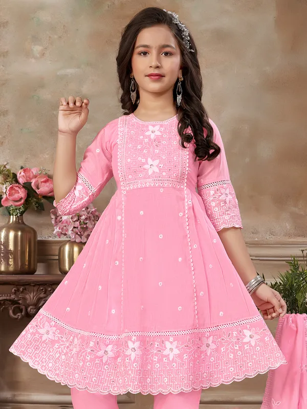 Pink cotton silk pant salwar suit with elegant dupatta