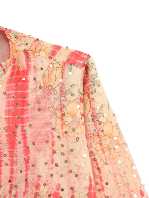 Pink cotton silk printed festive wear kurta suit