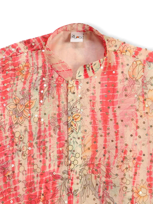 Pink cotton silk printed festive wear kurta suit