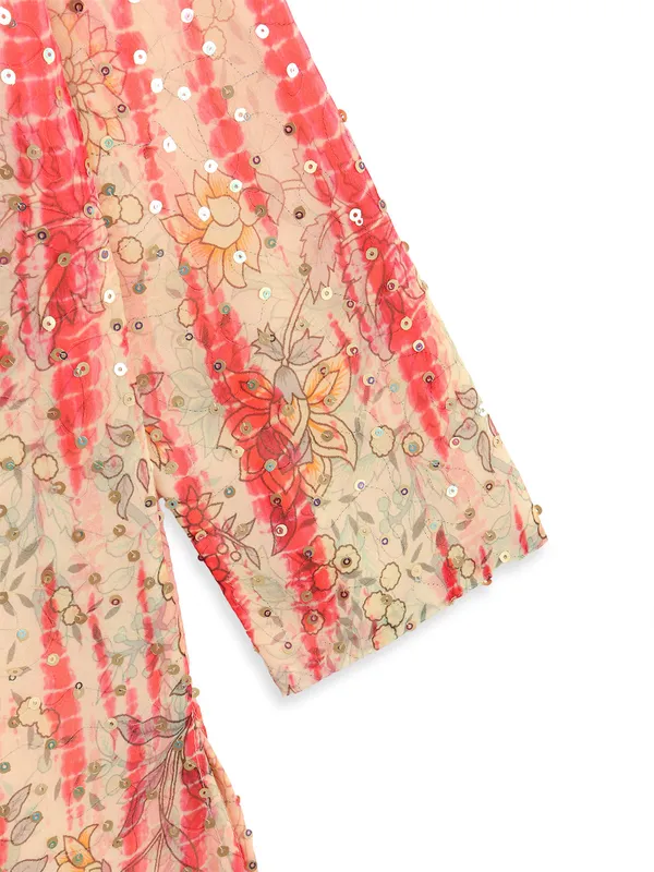 Pink cotton silk printed festive wear kurta suit