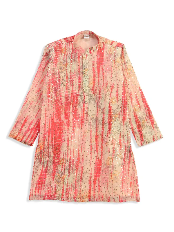 Pink cotton silk printed festive wear kurta suit