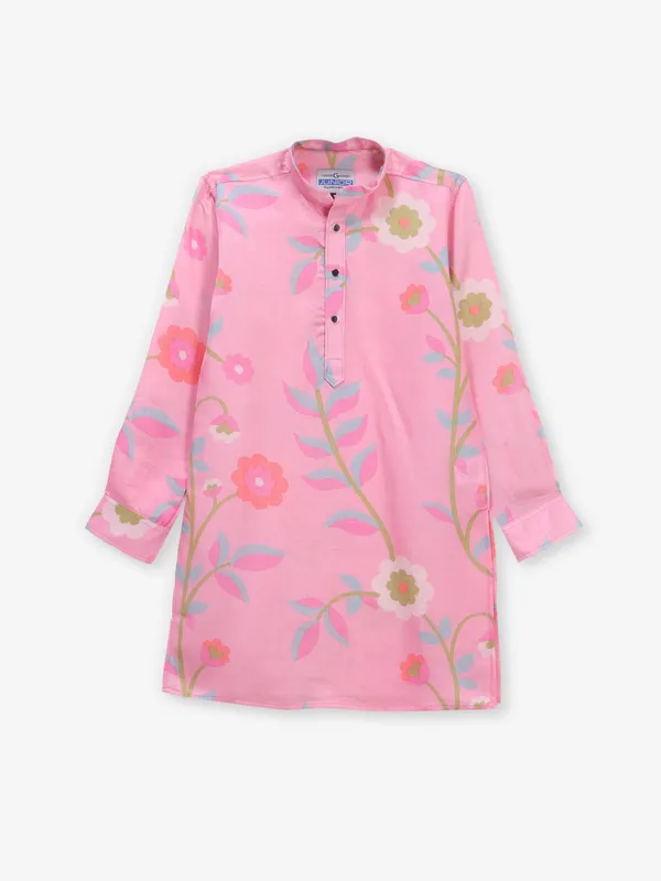 Pink cotton silk printed kurta suit