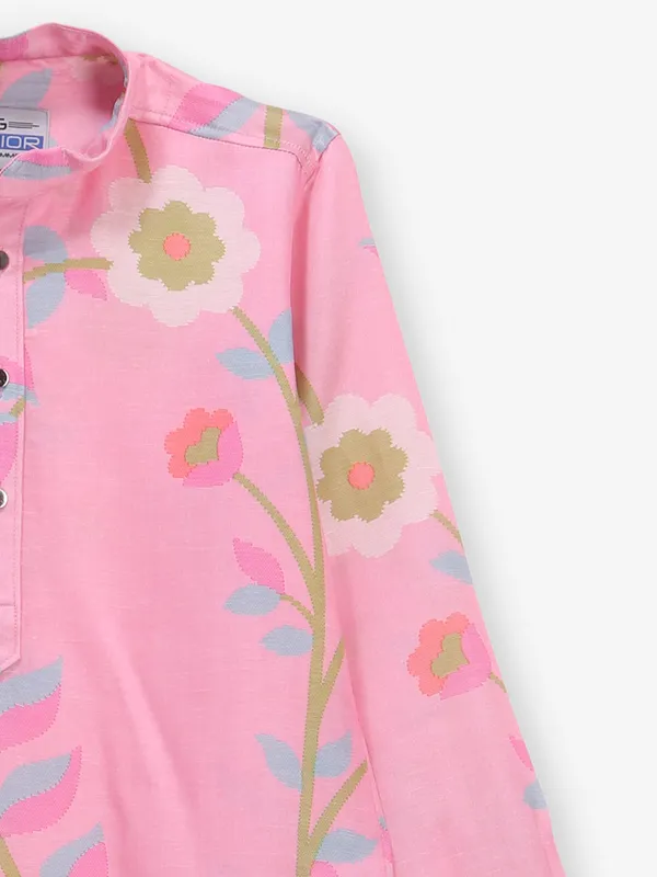Pink cotton silk printed kurta suit