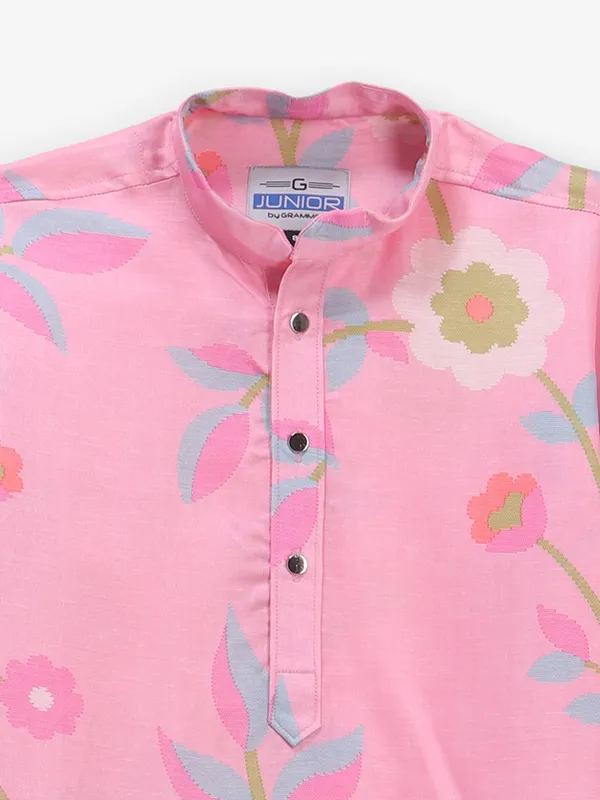 Pink cotton silk printed kurta suit