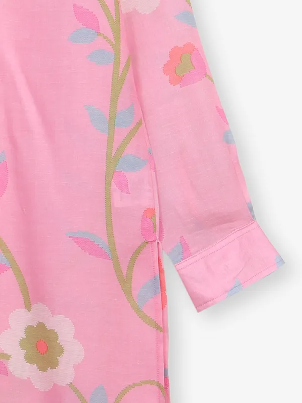 Pink cotton silk printed kurta suit