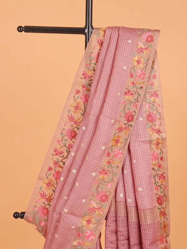 Pink cotton silk printed saree for festival wear