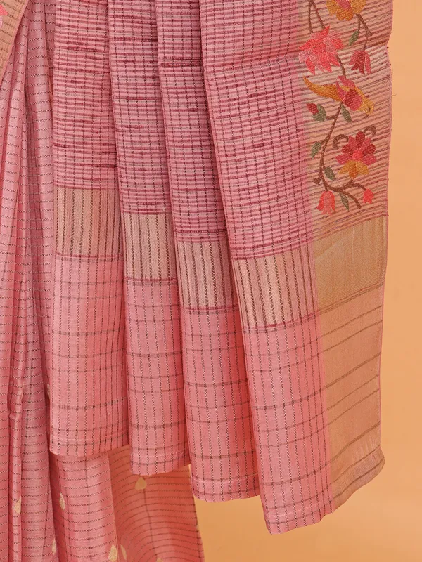 Pink cotton silk printed saree for festival wear