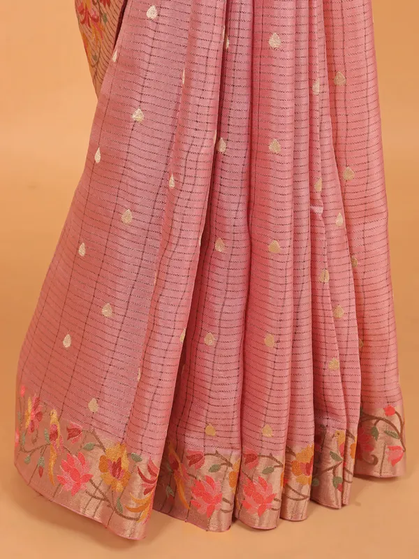 Pink cotton silk printed saree for festival wear