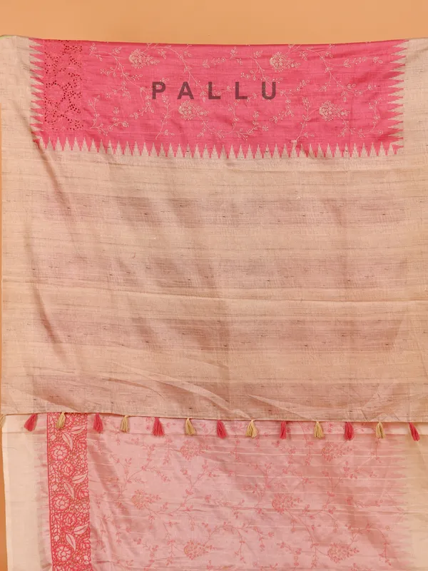 Pink cotton silk printed saree for women