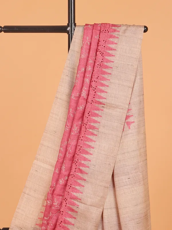Pink cotton silk printed saree for women