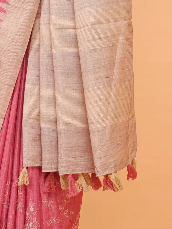 Pink cotton silk printed saree for women