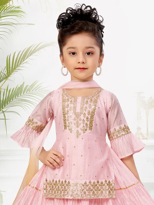 Pink cotton silk salwar suit with embroidery weaving