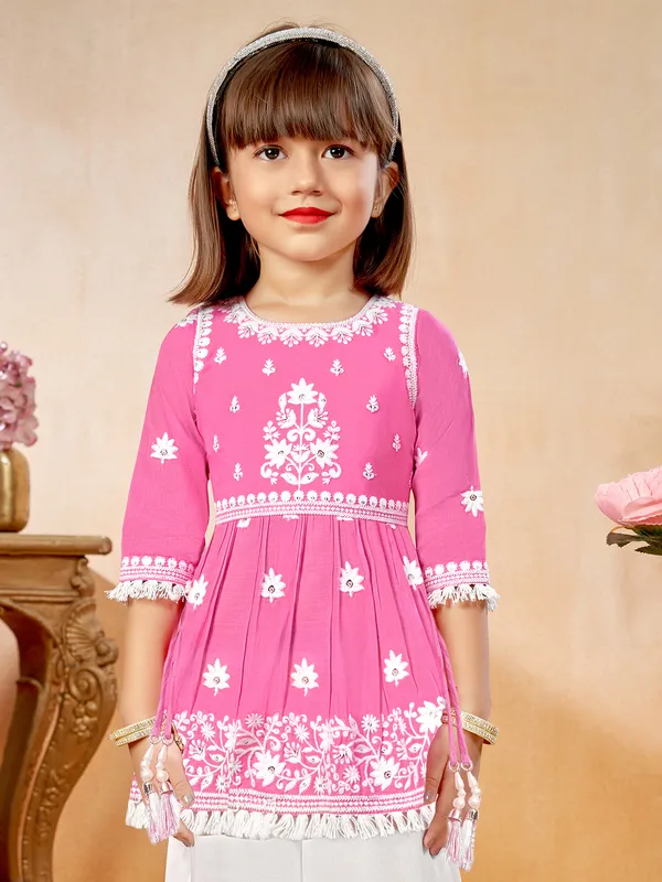Pink cotton silk salwar suit with festive finish