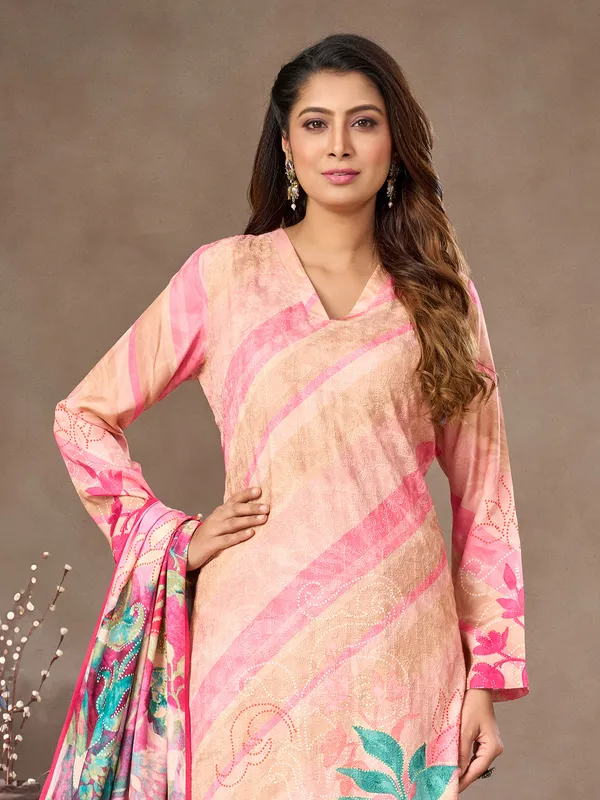 Pink cotton silk salwar suit with thread weaving