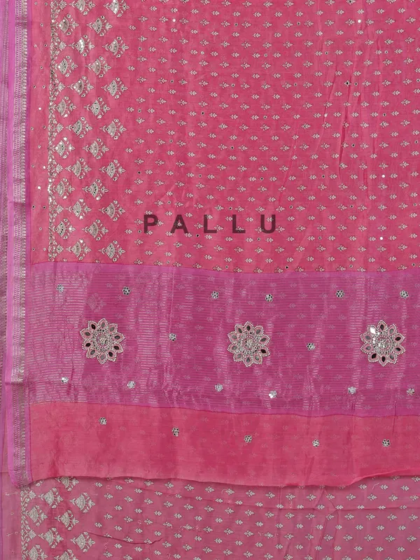 Pink cotton silk saree with aabla work