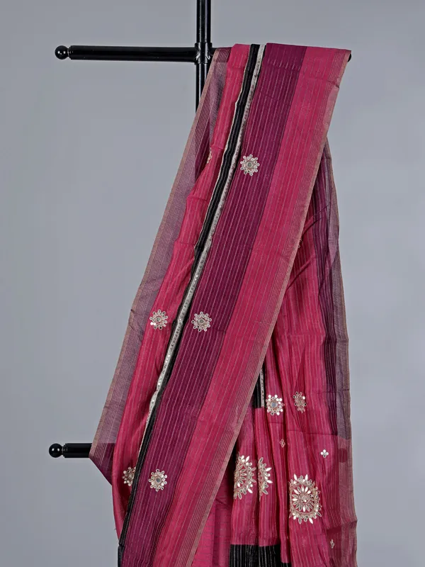 Pink cotton silk saree with sparkling sequins