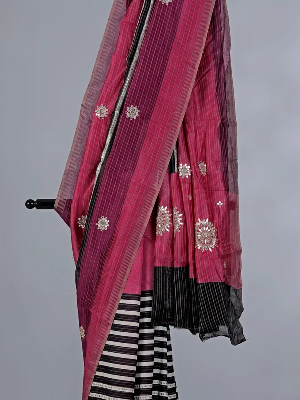 Pink cotton silk saree with sparkling sequins