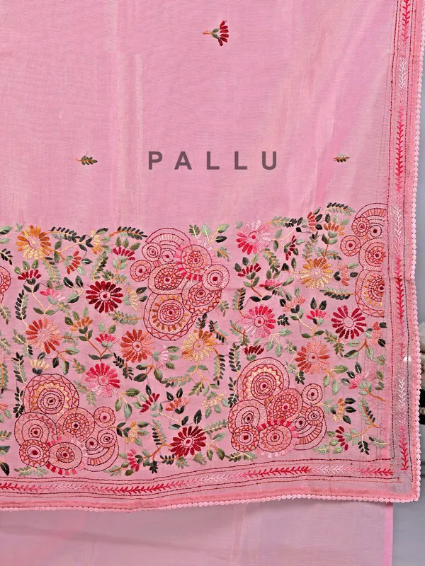 Pink cotton silk saree with thread weaving