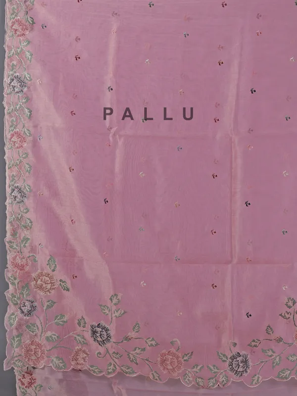 Pink cotton silk saree with thread work