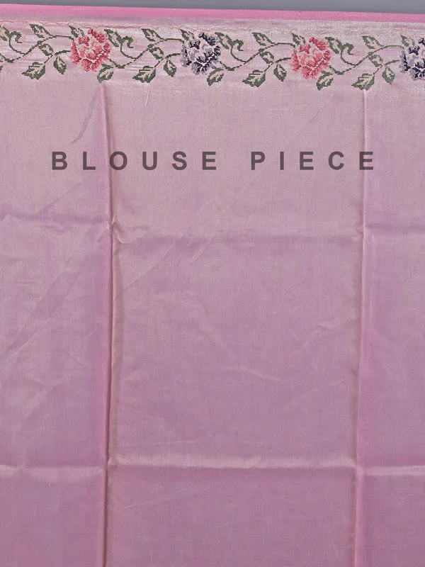 Pink cotton silk saree with thread work