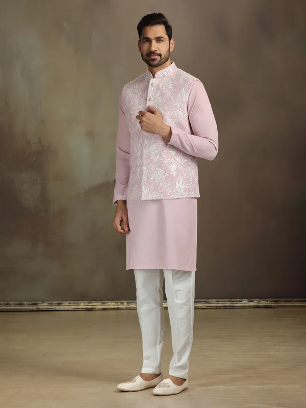 Pink cotton silk sequin waistcoat set