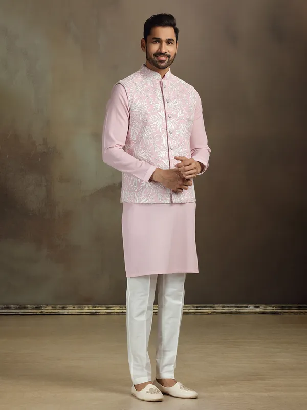 Pink cotton silk sequin waistcoat set