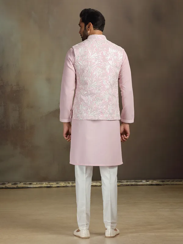 Pink cotton silk sequin waistcoat set