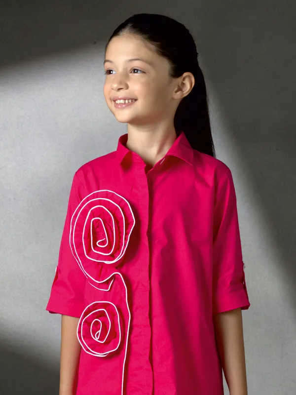 Pink cotton silk spiral applique dress
