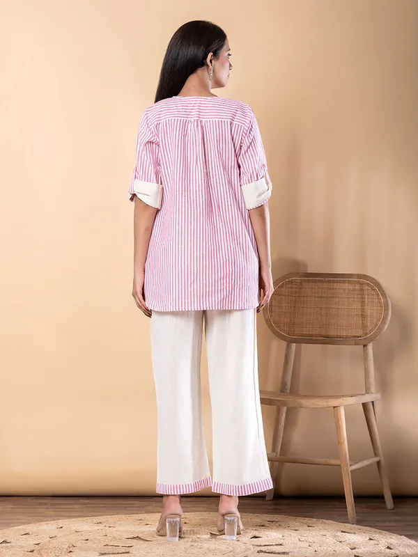 Pink cotton silk striped co ord set